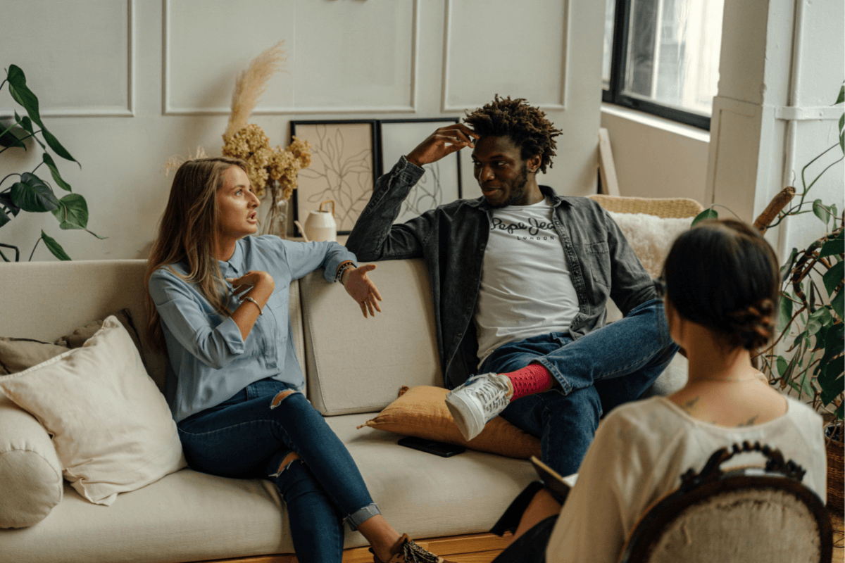 Couple in an outpatient therapy session with a counselor