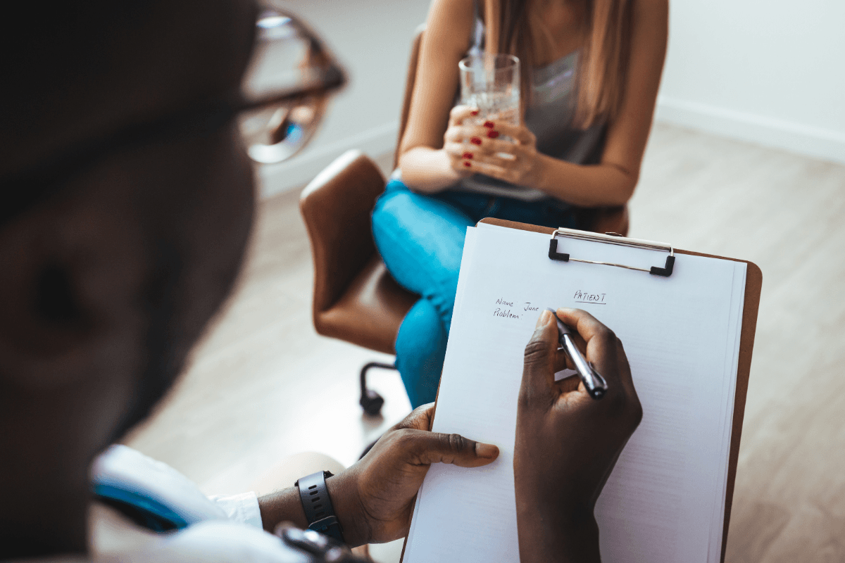 Clinician conducting a psychological evaluation